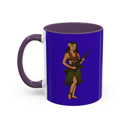 Hula Girl Packin' Heat Dark Purple Accent Mug by theGreenDragonTavern.shop