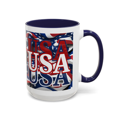 USA White font Center Patriot White Accent Mug by theGreenDragonTavern.shop