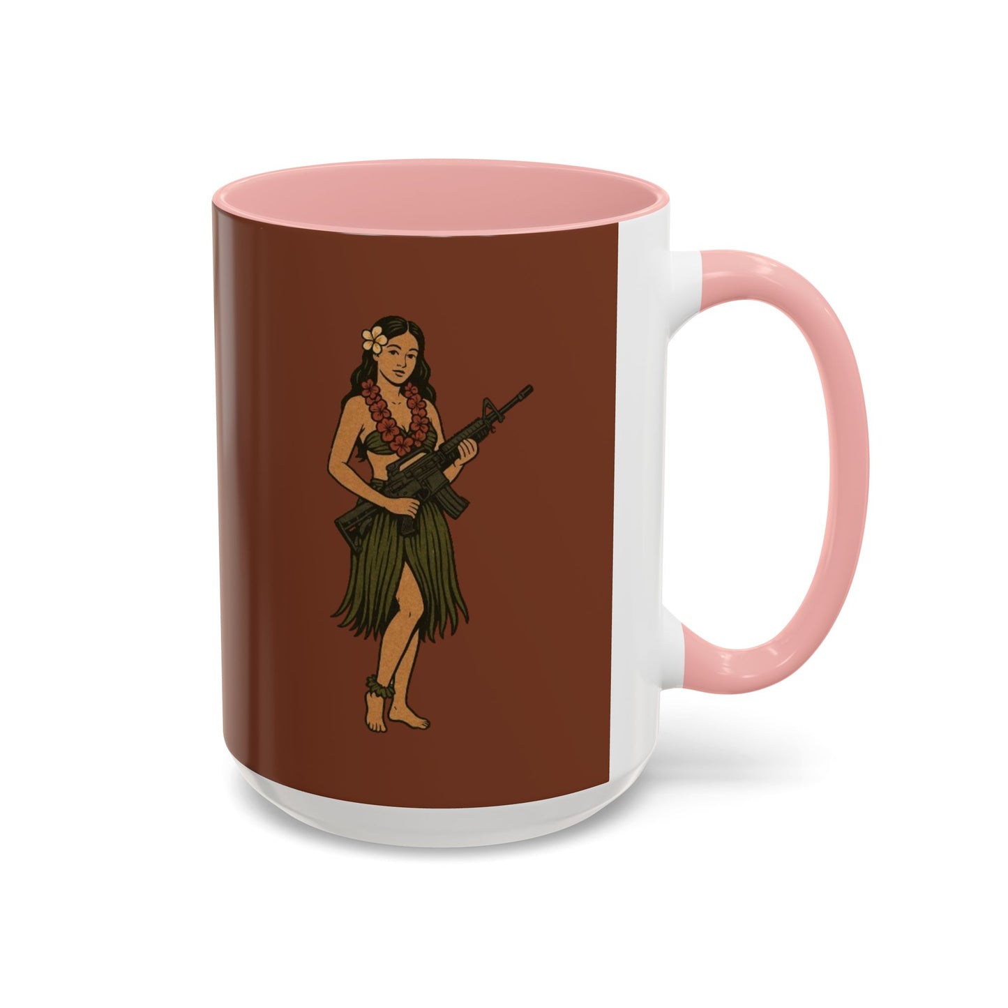 Hula Girl Packin' Heat Brown Accent Mug by theGreenDragonTavern.shop