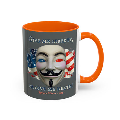 Vendetta, "Give me liberty, or give me death!" Grey Accent Mug by theGreenDragonTavern.shop