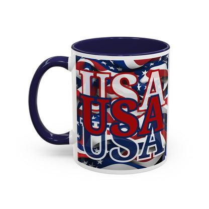 USA Red font Center Patriot White Accent Mug by theGreenDragonTavern.shop