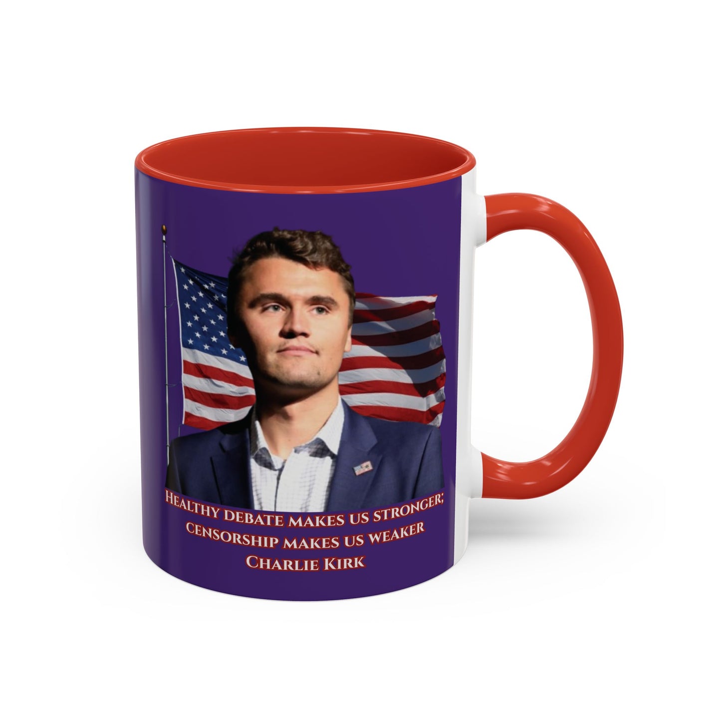 Charlie Kirk, Healthy Debate Purple Accent Mug by theGreenDragonTavern.shop