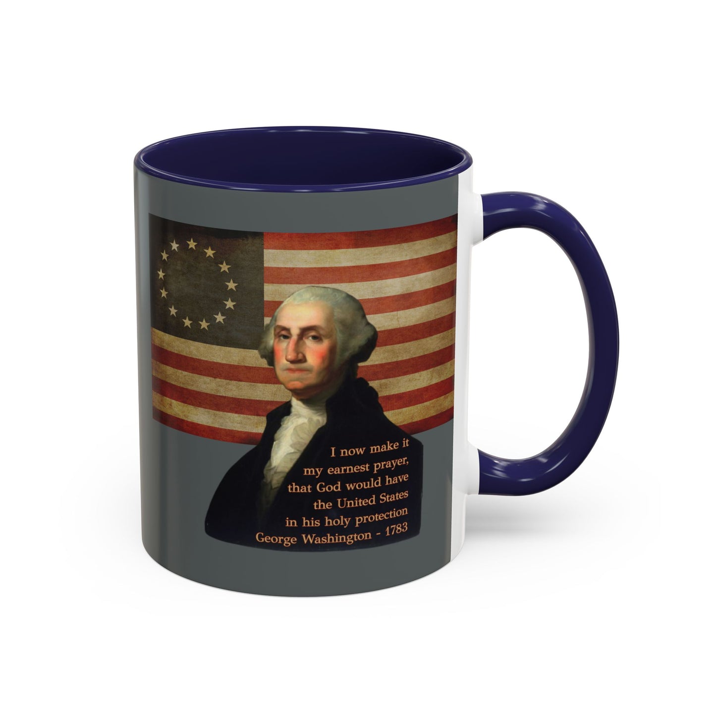 Washington's Earnest Prayer Grey Accent Mug by theGreenDragonTavern.shop