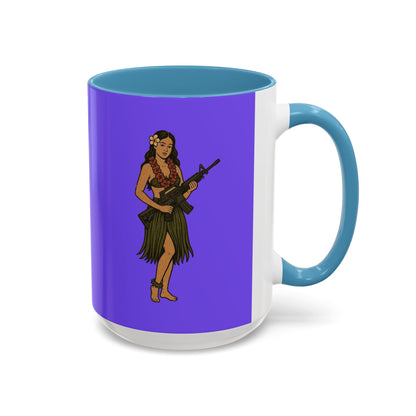 Hula Girl Packin' Heat Light Purple Accent Mug by theGreenDragonTavern.shop