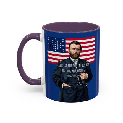 "Traitors and Patriots" Ulysses Grant Dark Blue Accent Mug by theGreenDragonTavern.shop