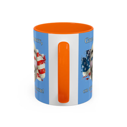 Vendetta, "Give me liberty, or give me death!" Blue Accent Mug by theGreenDragonTavern.shop
