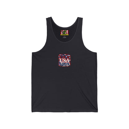 2-sided, Red WHITE and Blue USA Patriot Unisex Jersey Tank Top by theGreenDragonTavern.shop