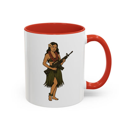 Hula Girl Packin' Heat White Accent Mug by theGreenDragonTavern.shop
