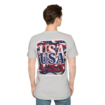 2-sided, Red White and BLUE USA Patriot Light colors Unisex T-Shirt by theGreenDragonTavern.shop