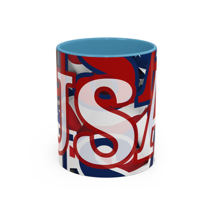 USA! USA! USA White font Patriot Red Accent Mug by theGreenDragonTavern.shop