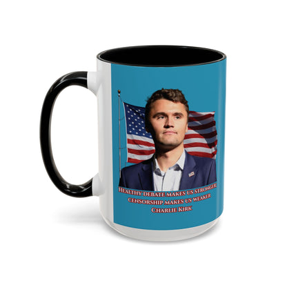Charlie Kirk, Healthy Debate Turquoise Accent Mug by theGreenDragonTavern.shop