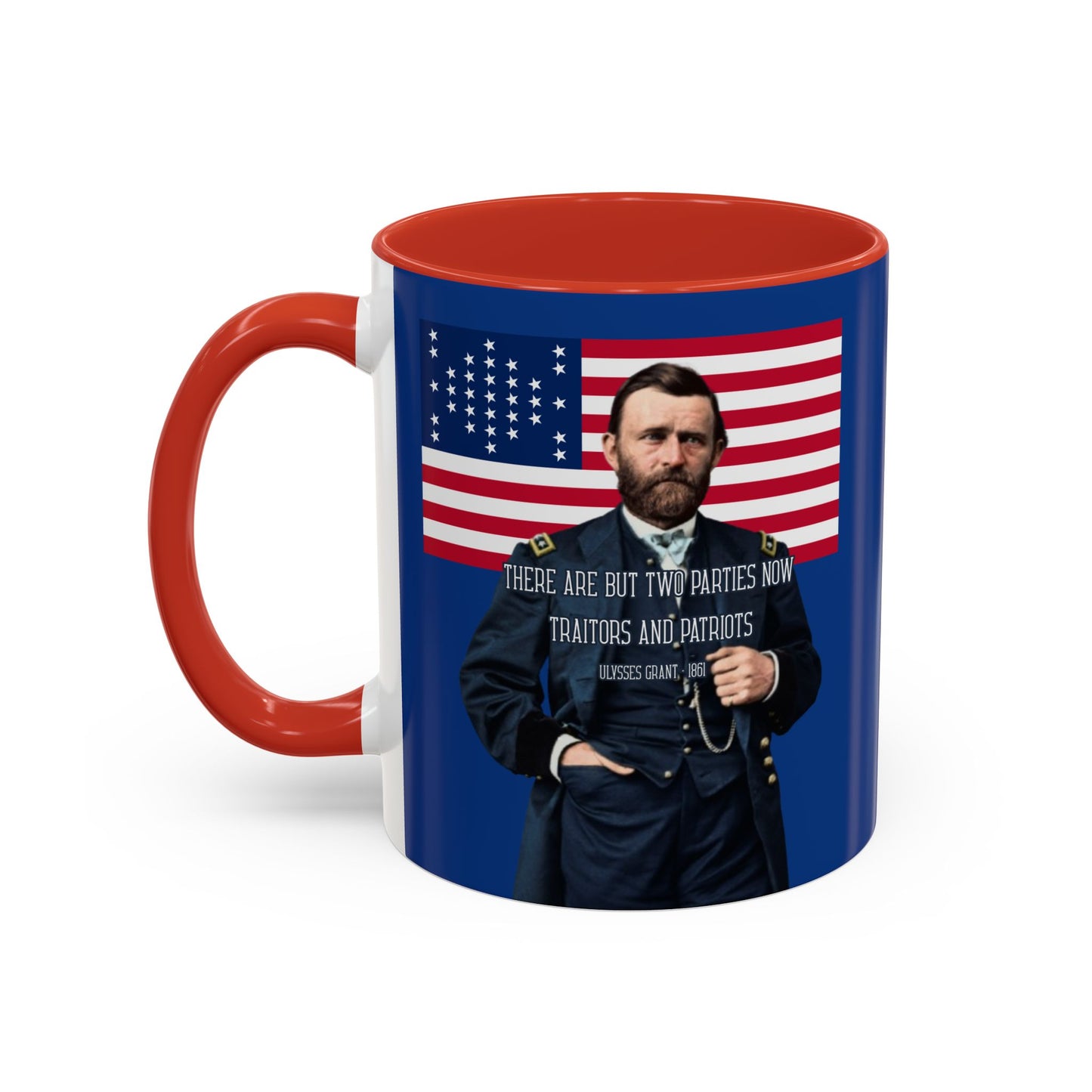 "Traitors and Patriots" Ulysses Grant Dark Blue Accent Mug by theGreenDragonTavern.shop