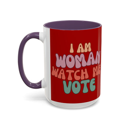 I Am Woman Watch Me Vote Red Accent Mug by theGreenDragonTavern.shop