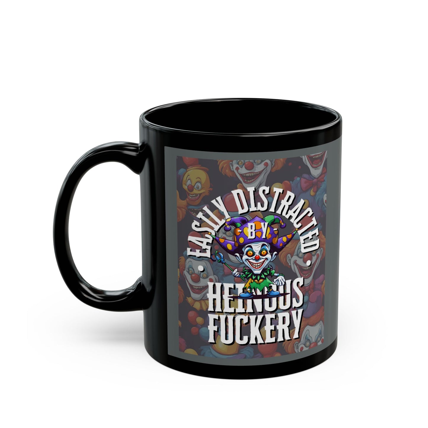Easily Distracted by Heinous Fuckery Little Jinx Grey Mug by theGreenDragonTavern.shop