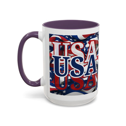 USA Blue font Center Patriot White Accent Mug by theGreenDragonTavern.shop