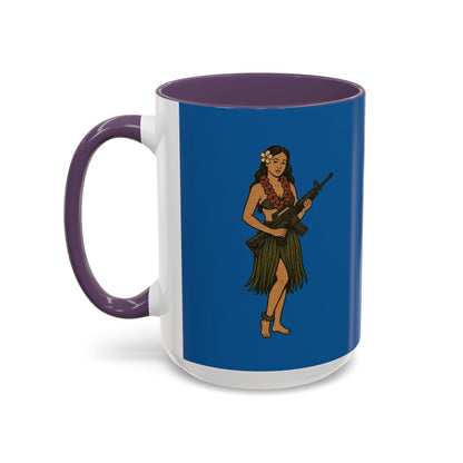 Hula Girl Packin' Heat Dark Blue Accent Mug by theGreenDragonTavern.shop
