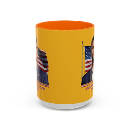 Charlie Kirk, Healthy Debate Yellow Accent Mug by theGreenDragonTavern.shop