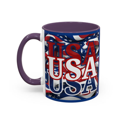 USA White font Center Patriot Blue Accent Mug by theGreenDragonTavern.shop