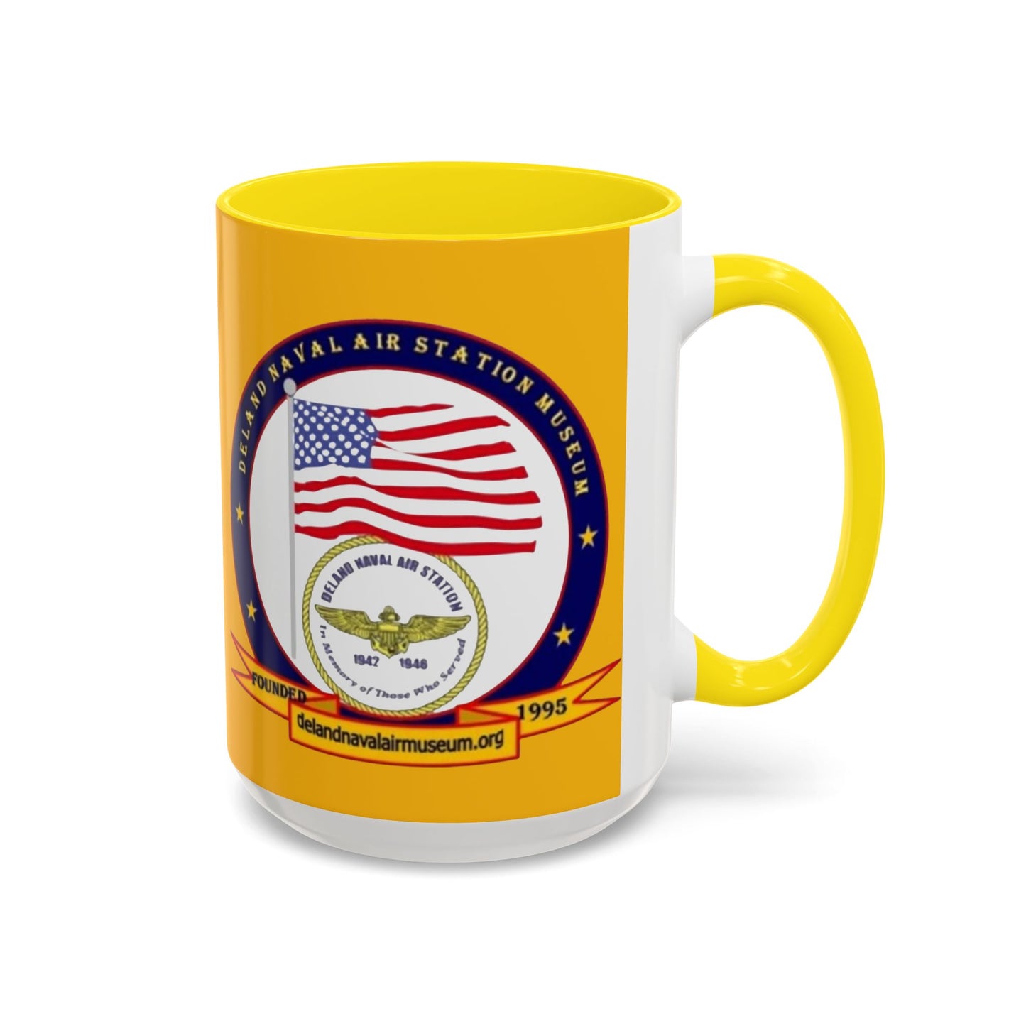 DeLand Naval Air Station Museum Yellow Accent Mug by theGreenDragonTavern.shop