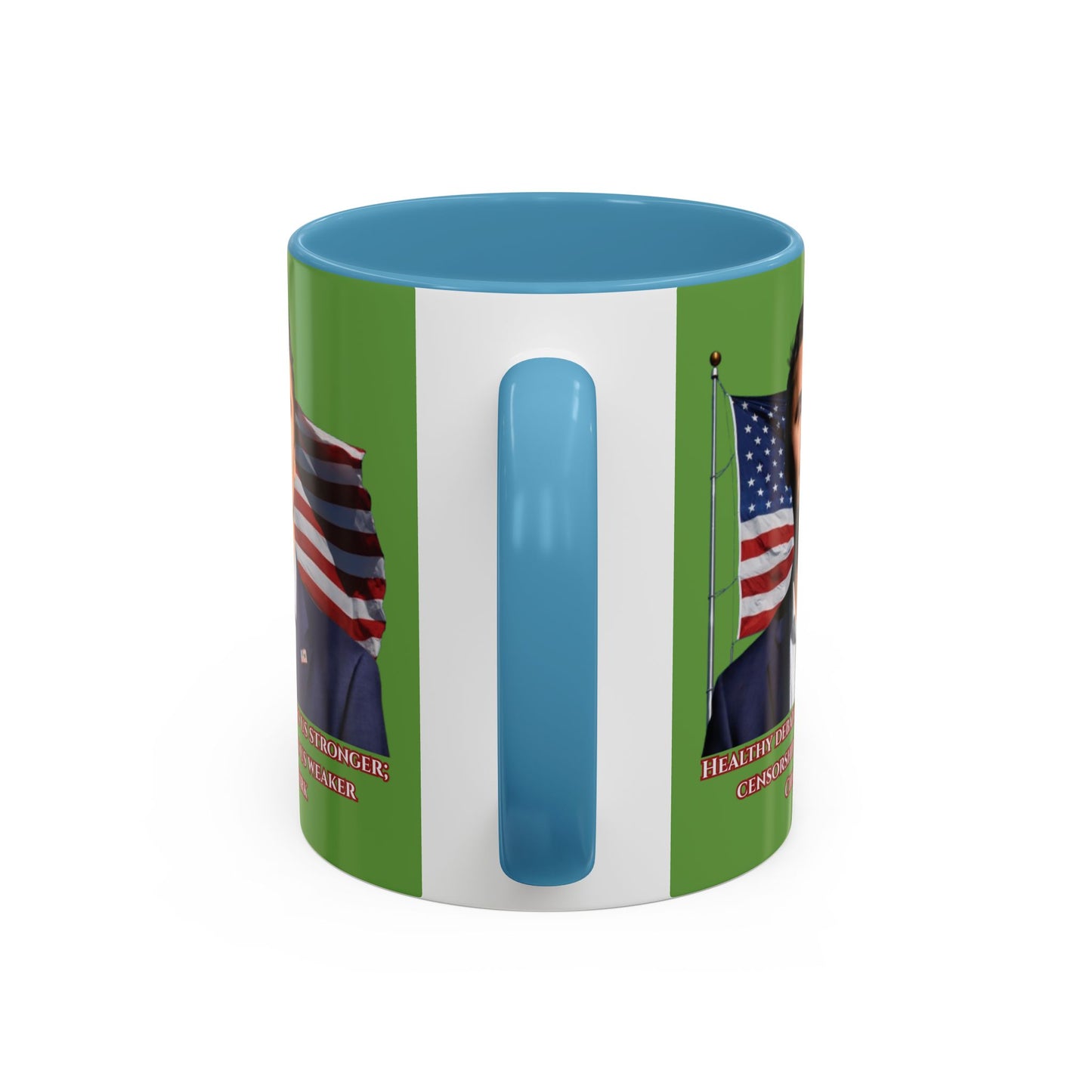 Charlie Kirk, Healthy Debate Green Accent Mug by theGreenDragonTavern.shop