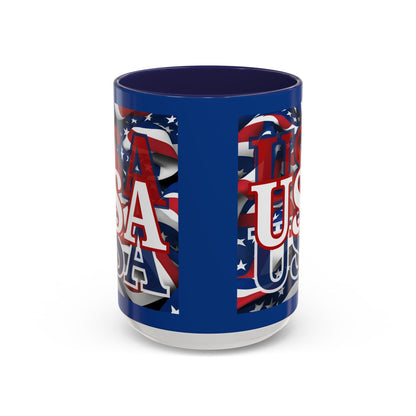 USA White font Center Patriot Blue Accent Mug by theGreenDragonTavern.shop