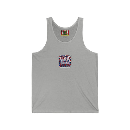 2-sided, Red White and BLUE USA Patriot Unisex Jersey Tank Top by theGreenDragonTavern.shop