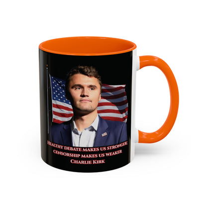 Charlie Kirk, Healthy Debate Black Accent Mug by theGreenDragonTavern.shop