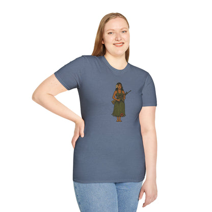 2-sided, Hula Girl Packin' Heat Dark colors Unisex T-Shirt by theGreenDragonTavern.shop