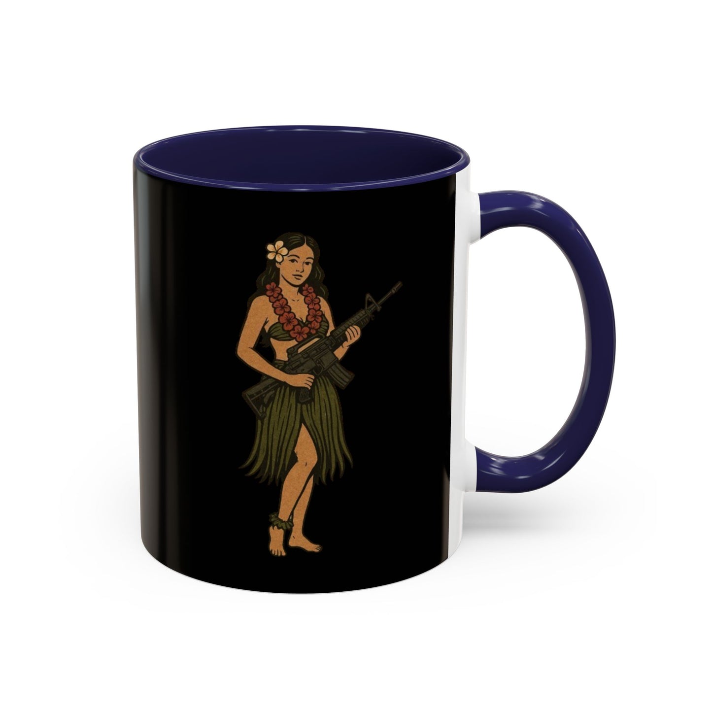 Hula Girl Packin' Heat Black Accent Mug by theGreenDragonTavern.shop