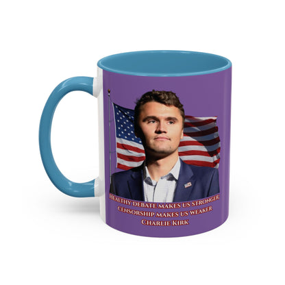 Charlie Kirk, Healthy Debate Light Purple Accent Mug by theGreenDragonTavern.shop