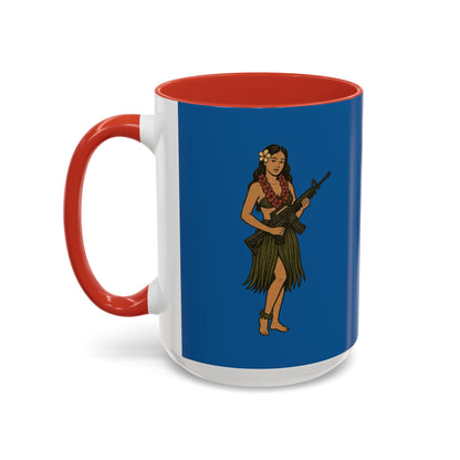 Hula Girl Packin' Heat Dark Blue Accent Mug by theGreenDragonTavern.shop
