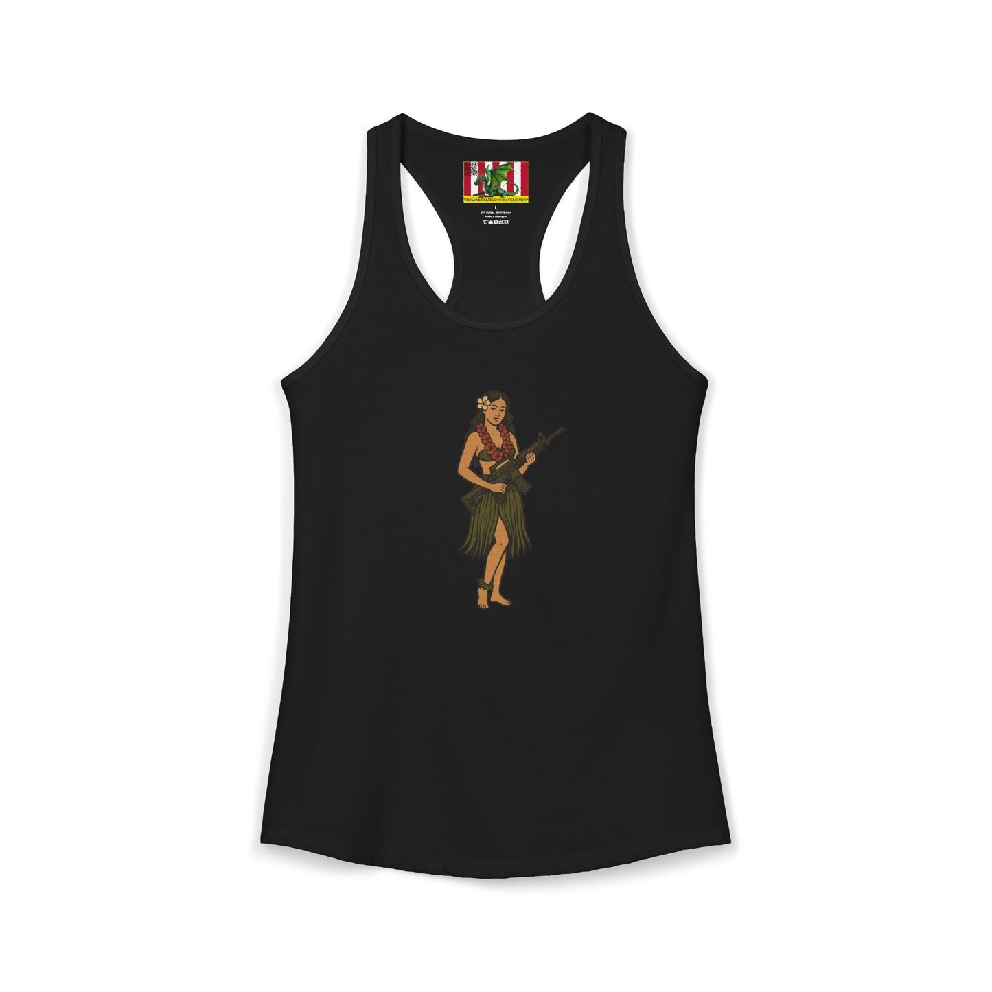 Hula Girl Packin' Heat Women's Racerback Tank Top by theGreenDragonTavern.shop