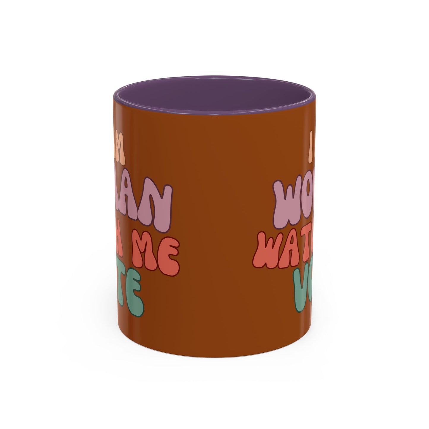 I Am Woman Watch Me Vote Brown Accent Mug by theGreenDragonTavern.shop