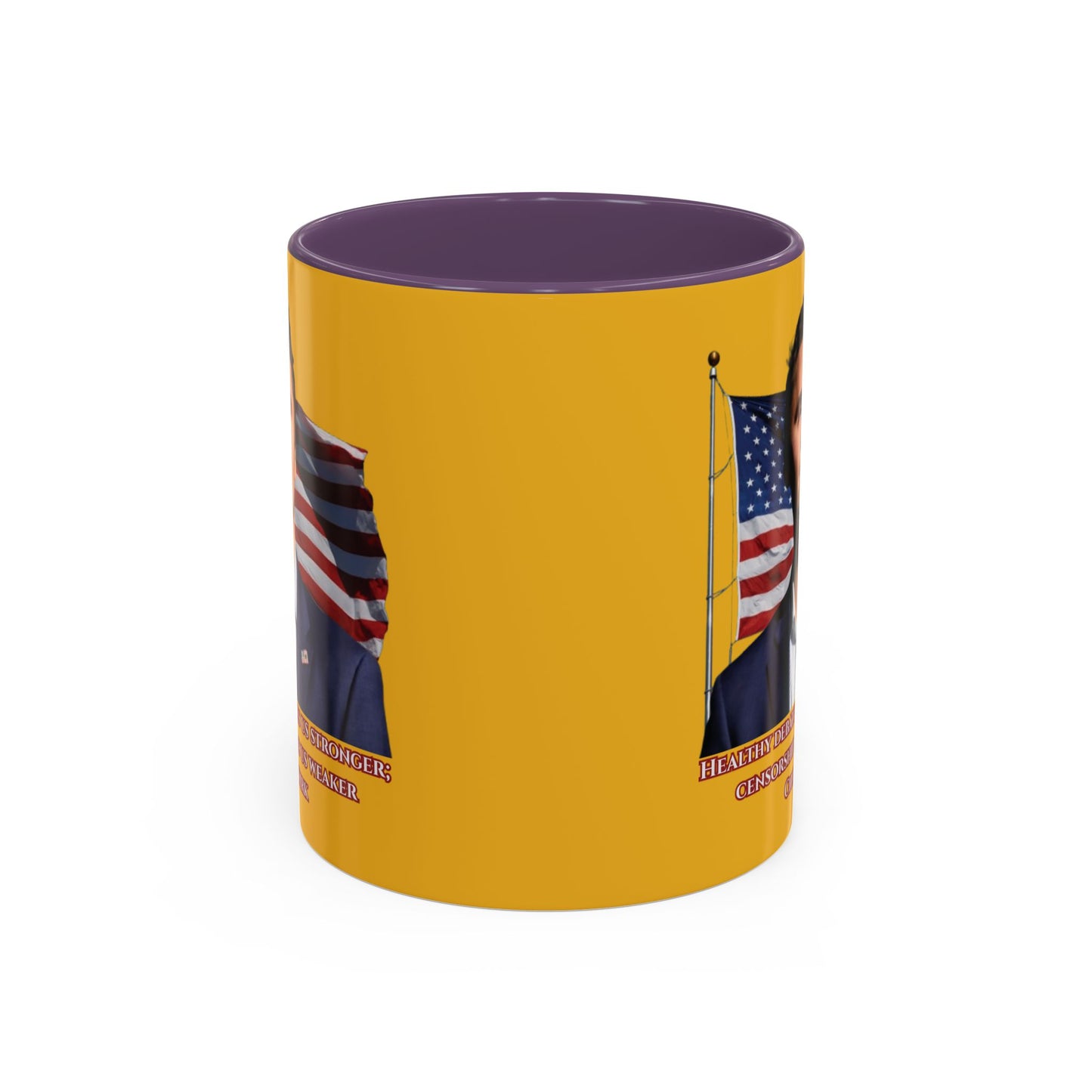 Charlie Kirk, Healthy Debate Yellow Accent Mug by theGreenDragonTavern.shop