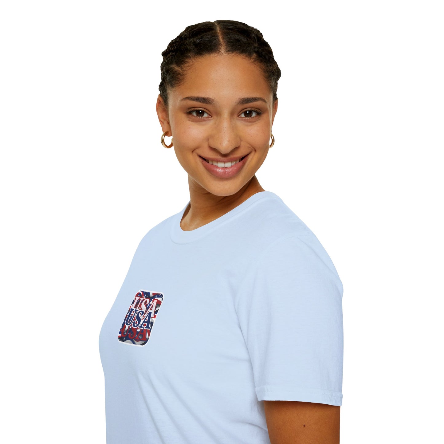 2-sided, Red White and BLUE USA Patriot Light colors Unisex T-Shirt by theGreenDragonTavern.shop