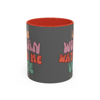 I Am Woman Watch Me Vote Grey Accent Mug by theGreenDragonTavern.shop