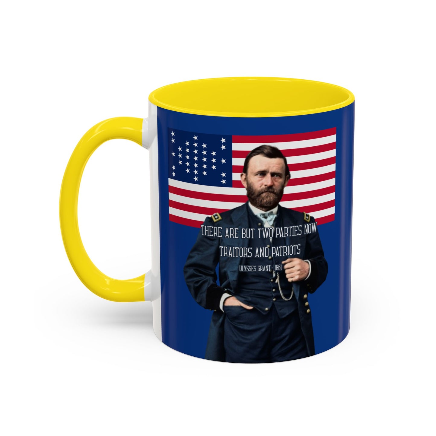"Traitors and Patriots" Ulysses Grant Dark Blue Accent Mug by theGreenDragonTavern.shop