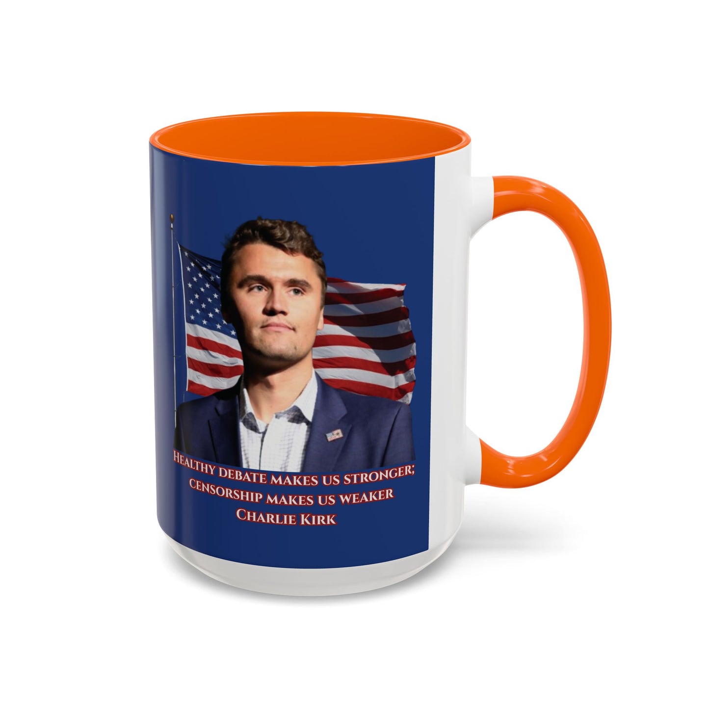 Charlie Kirk, Healthy Debate Blue Accent Mug by theGreenDragonTavern.shop