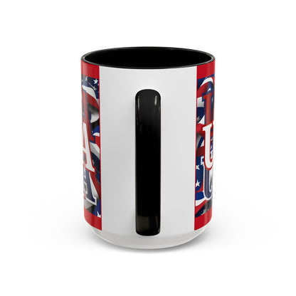 USA White font Center Patriot Red Accent Mug by theGreenDragonTavern.shop