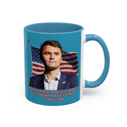 Charlie Kirk, Healthy Debate Turquoise Accent Mug by theGreenDragonTavern.shop