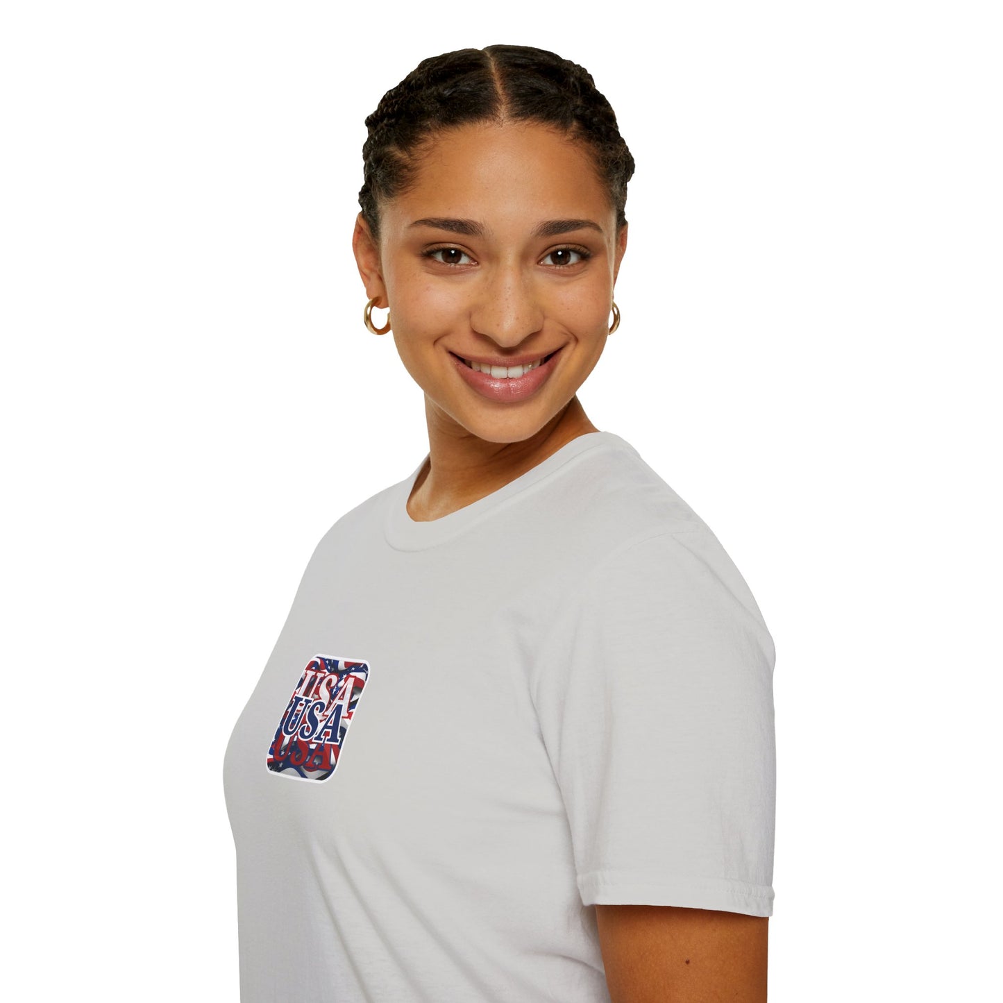 2-sided, Red White and BLUE USA Patriot Light colors Unisex T-Shirt by theGreenDragonTavern.shop