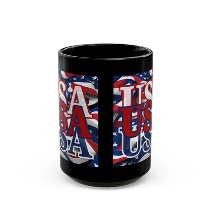 USA Red font Center Patriot Black Mug by theGreenDragonTavern.shop