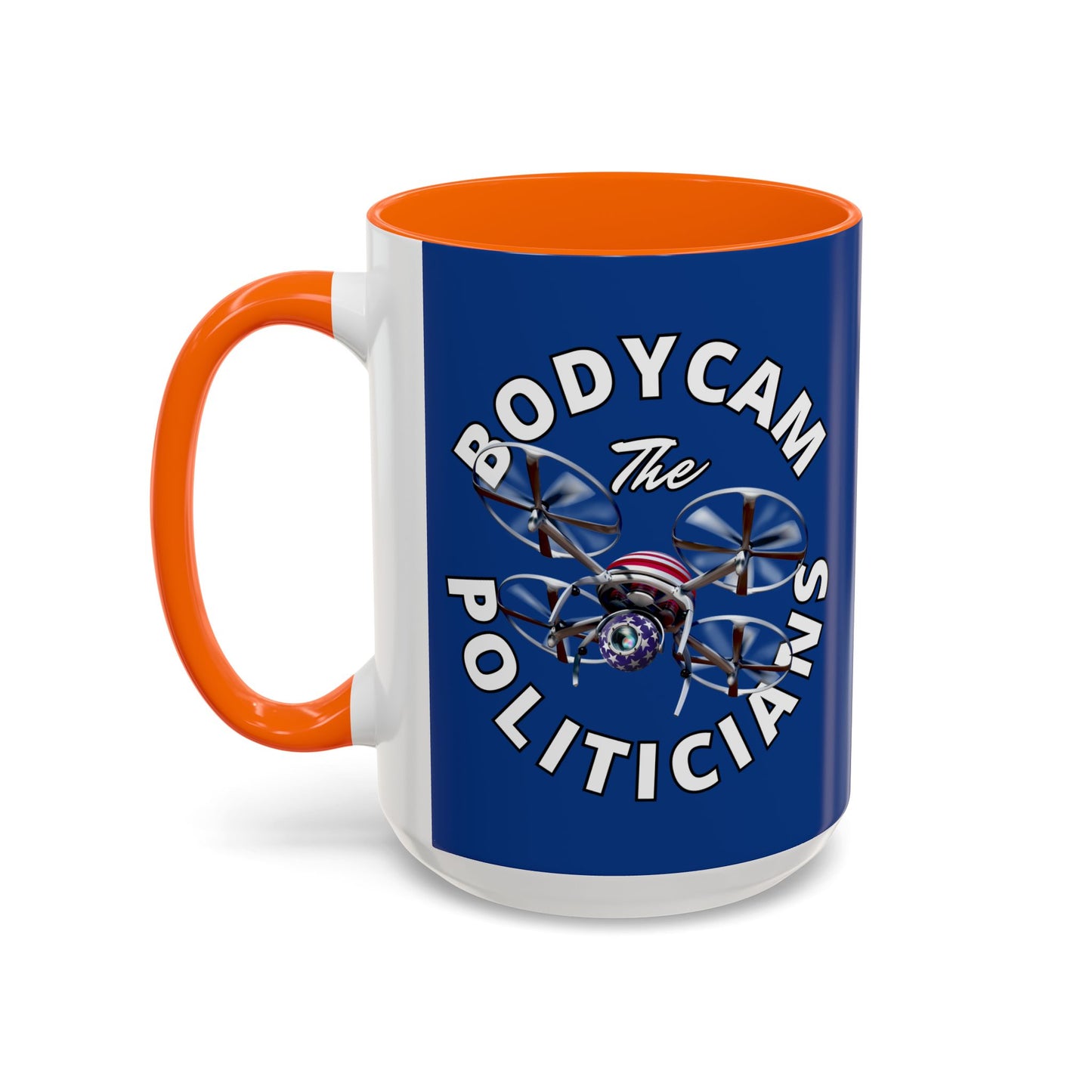 Bodycam the Politicians Drone Dark Blue Accent Mug by theGreenDragonTavern.shop