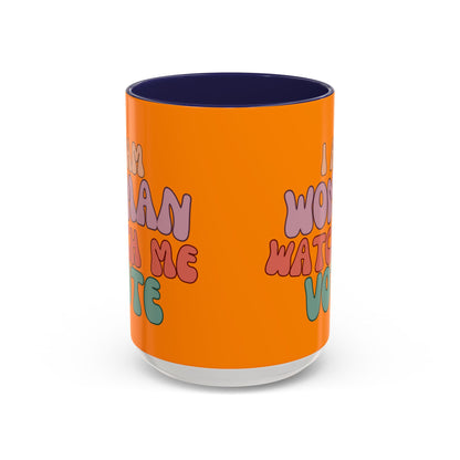 I Am Woman Watch Me Vote Orange Accent Mug by theGreenDragonTavern.shop
