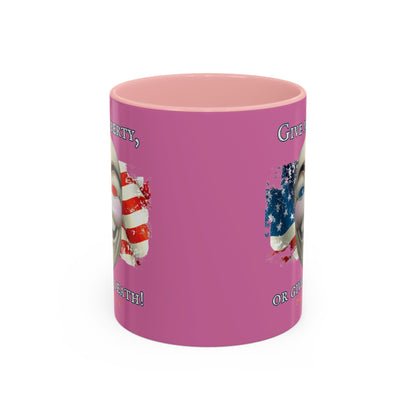 Vendetta, "Give me liberty, or give me death!" Pink Accent Mug by theGreenDragonTavern.shop