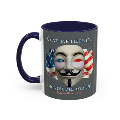 Vendetta, "Give me liberty, or give me death!" Grey Accent Mug by theGreenDragonTavern.shop