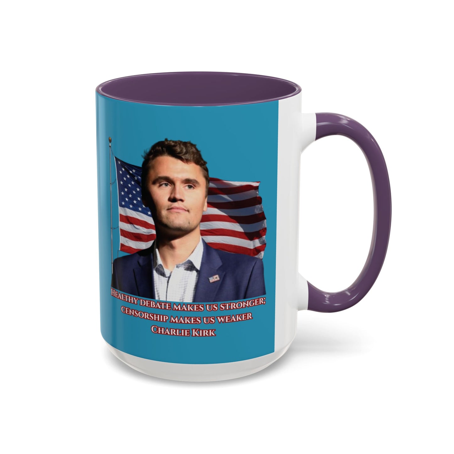 Charlie Kirk, Healthy Debate Turquoise Accent Mug by theGreenDragonTavern.shop
