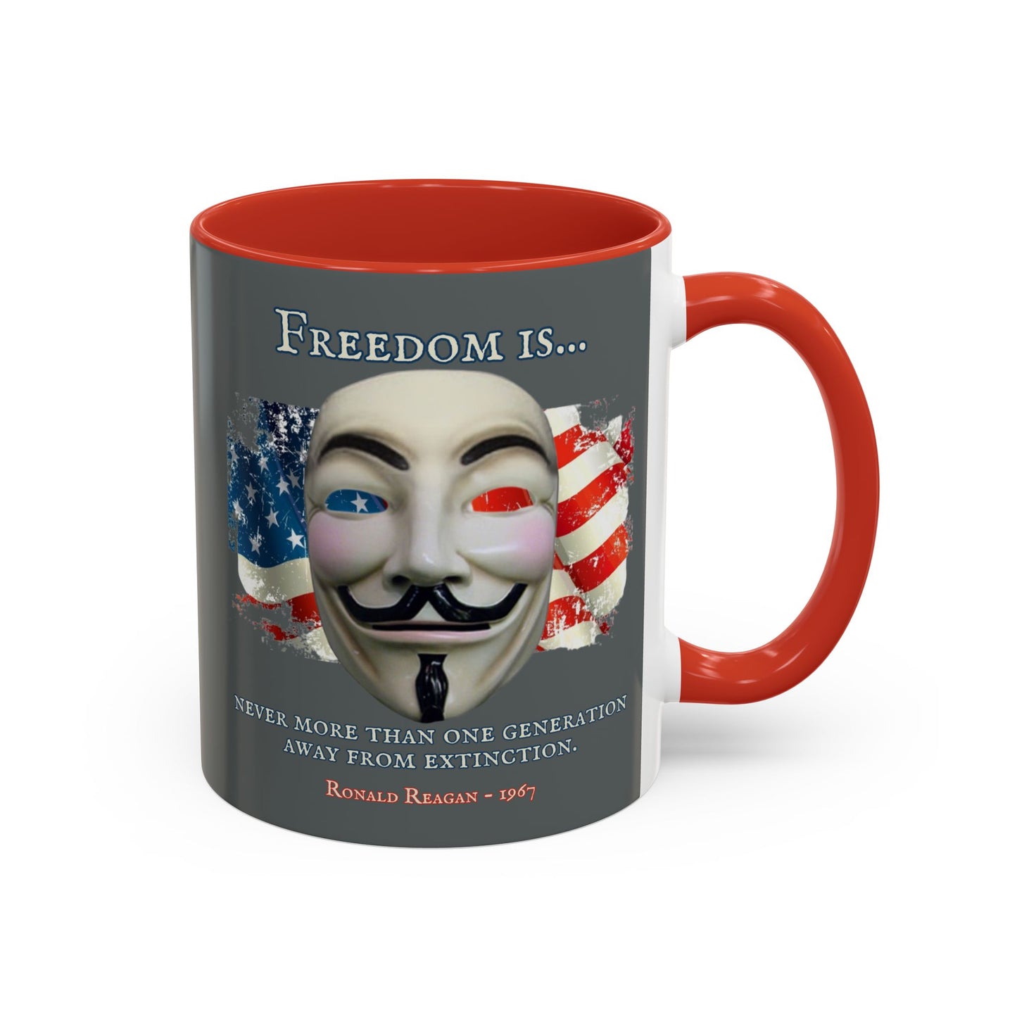Ronald Reagan Freedom Vendetta Grey Accent Mug by theGreenDragonTavern.shop