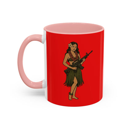 Hula Girl Packin' Heat Red Accent Mug by theGreenDragonTavern.shop