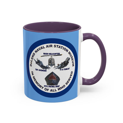 DNASM 2-sided, Founding & Student Art w/Navy Ring Light Blue Accent Mug by theGreenDragonTavern.shop